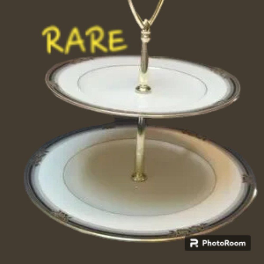 Noritake Spellbinder RARE 2-Tier Tidbit Tray Gold Trim